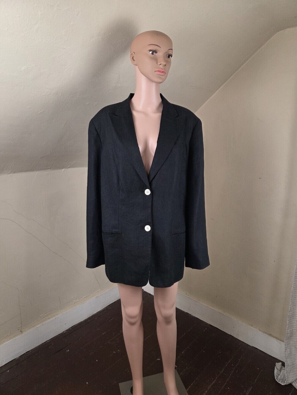 Lauren Ralph Lauren Black Linen Blazer Jacket Size 20W Two Button Classic